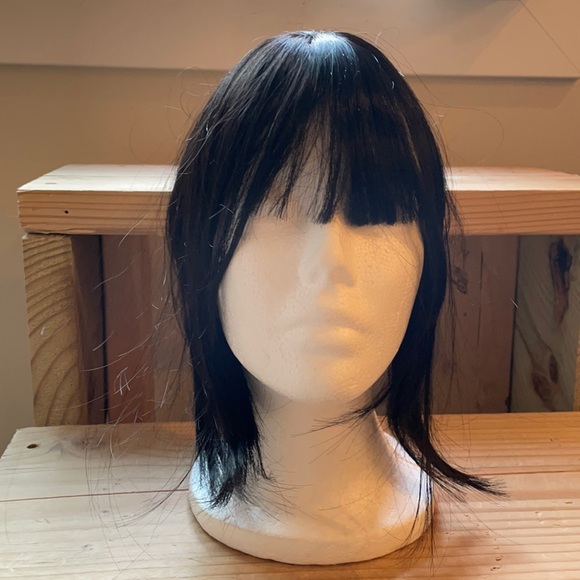 NWT 1B black mini hair topper synthetic circle lace two combs - Picture 3 of 13